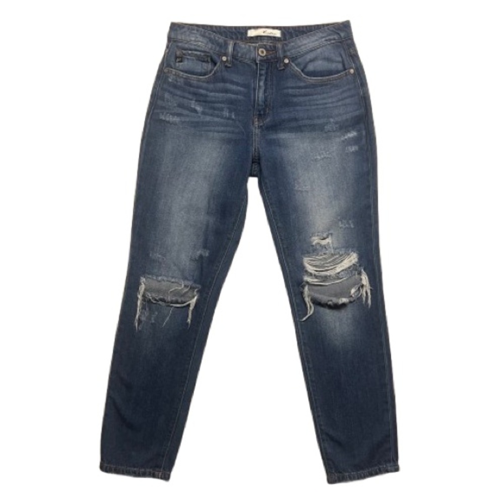 Kancan Thrashed Distressed Grunge Straight Fit Medium Wash Jeans